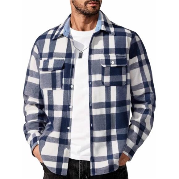 Other - Men's Flannel Shirt Long Sleeve Plaid Casual Button Down Shirt with Pockets